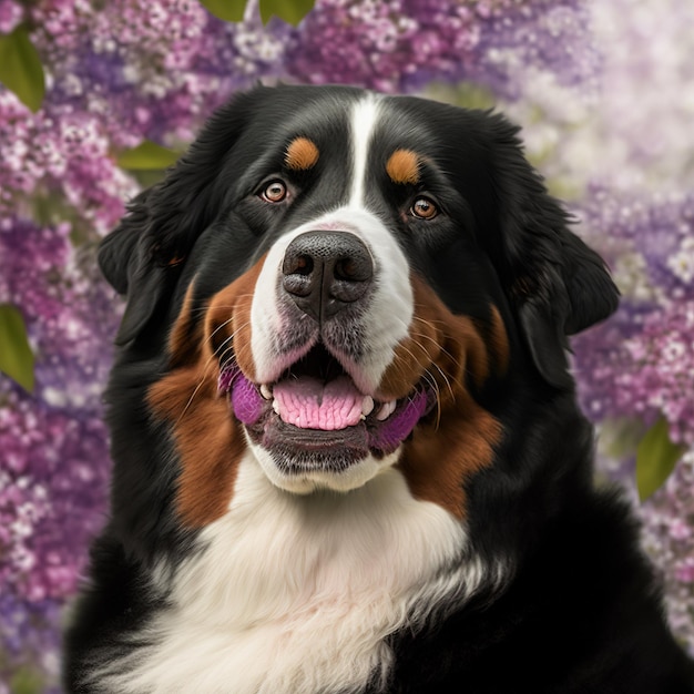 Ravishing realistic portrait of happy bernese mountain dog in natural outdoor