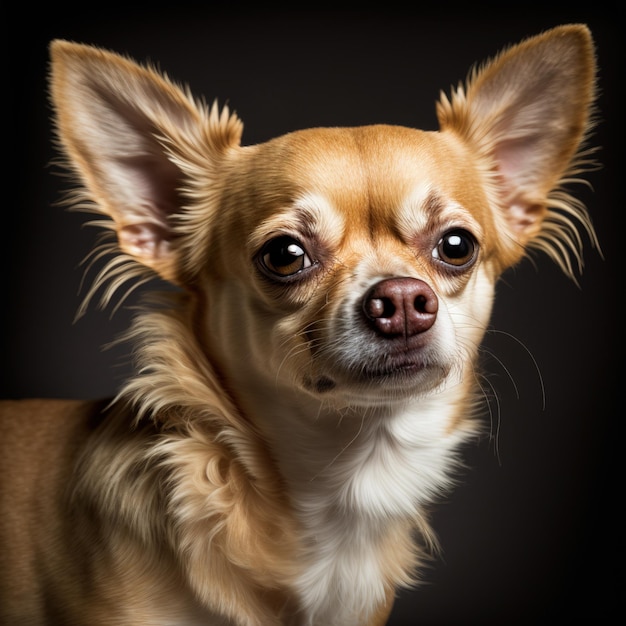 Ravishing studio portrait of chihuahua dog on isolated black background