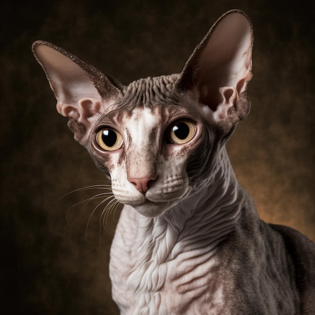 Ravishing studio portrait of devon rex cat on isolated background