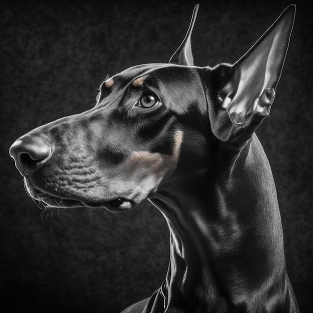 Ravishing studio portrait doberman dog on black isolated background