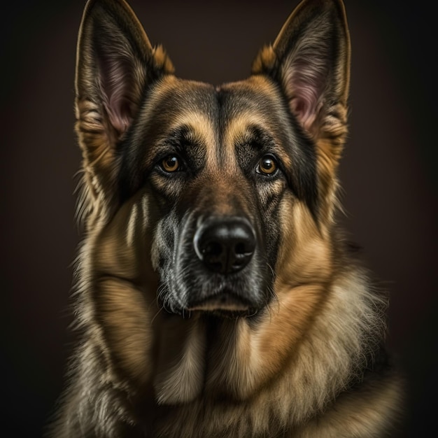 Ravishing studio portrait of German shepherd dog on black isolated background