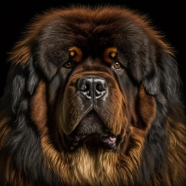 Ravishing studio portrait of huge tibetan mastiff dog on isolated background