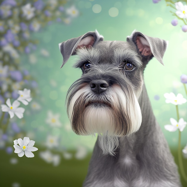 Ravishing studio portrait of miniature schnauzer dog on isolated background