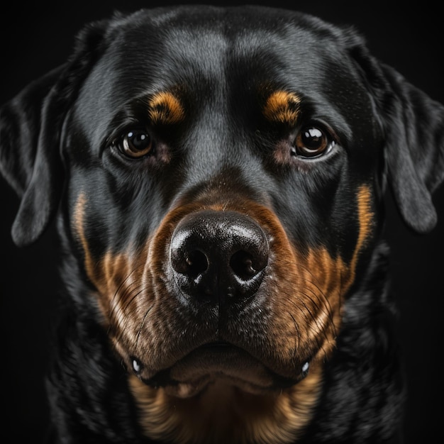 Ravishing studio portrait of rottweiler dog on isolated background