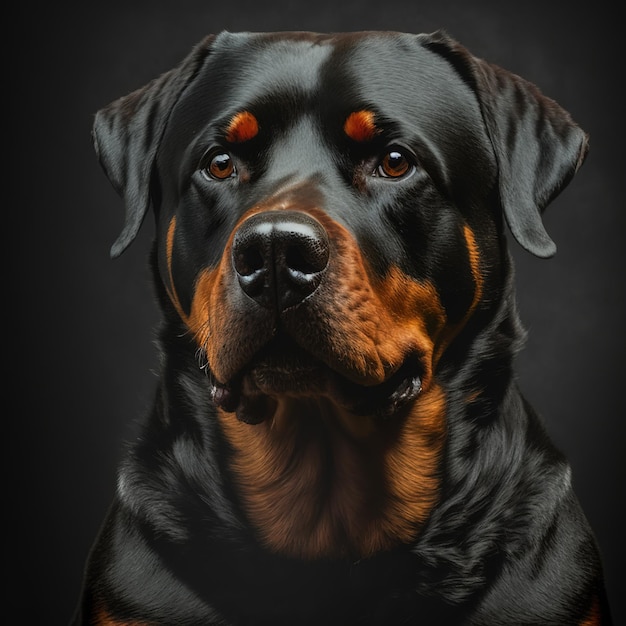 Ravishing studio portrait of rottweiler dog on isolated background