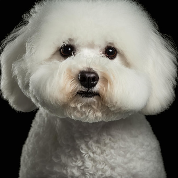 Ravishing studio shot with cute bichon frise dog portrait on isolated background