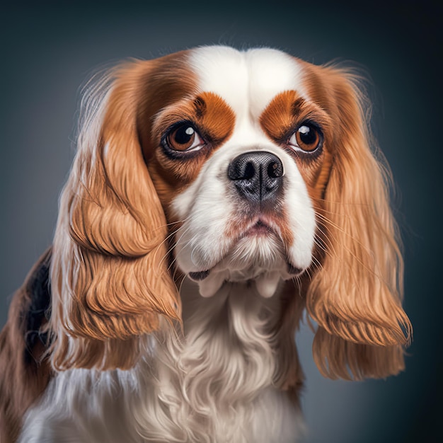 Ravishing studio shot with cute cavalier king charles dog portrait