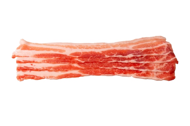 Raw bacon slices isolated on a white background