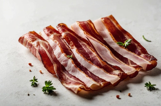 Raw bacon slices isolated on a white wall