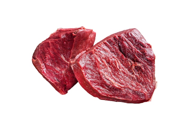 Raw beef liver offal on a cutting board Isolated on white background