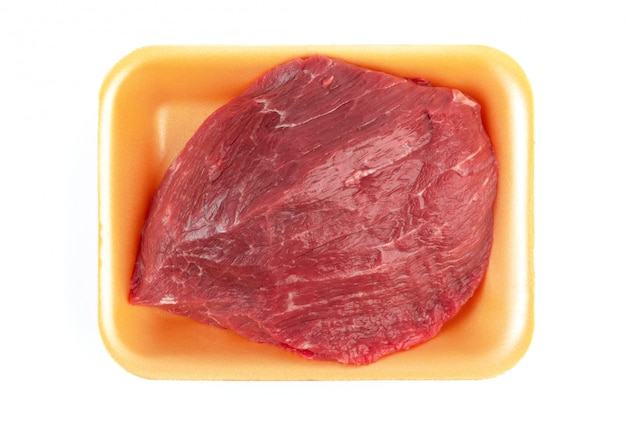 Raw beef in a plastic tray