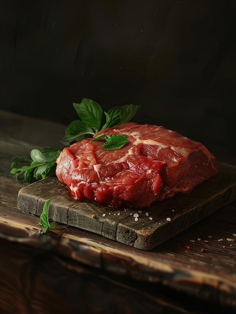 Raw beef steak on a dark background