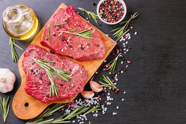 Raw beef steak with spice