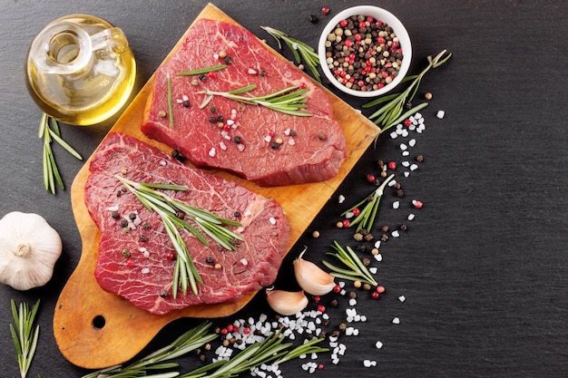 Raw beef steak with spice