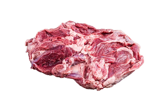 Raw Boneless Leg of Lamb meat on butcher table Isolated on white background