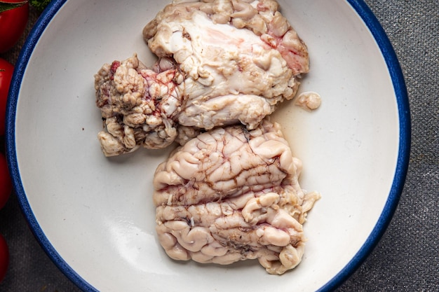 raw brain pork offal fresh meat meal food snack on the table copy space food background rustic