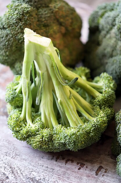 Raw broccoli heads. Raw broccoli. Harvest broccoli. Selective focus. 