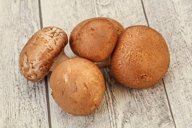 Raw Brown Champignons over background