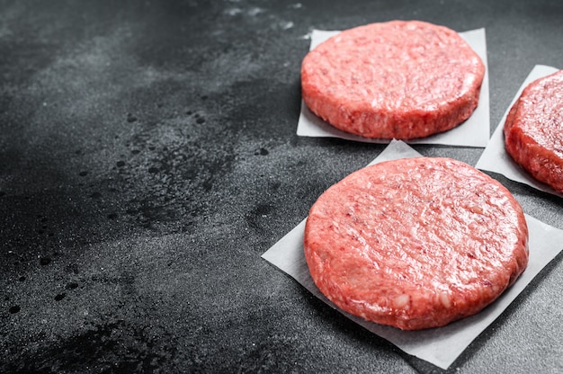 Raw Burger patties, ground beef meat . 