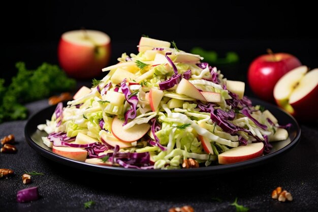 Photo raw cabbage and apple slaw with a cider vinaigrette