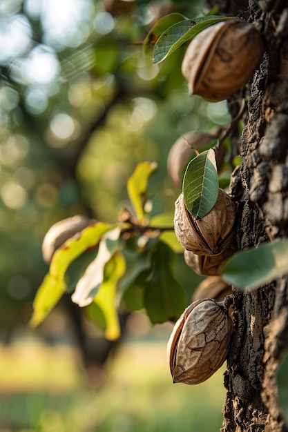 Photo a raw can nut grow on tree in farm close