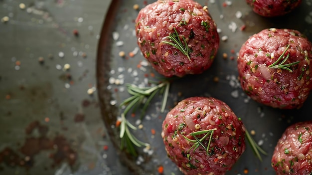 Photo raw caul fat meatballs burger cutlets fresh meat gray background top view copy space generative ai