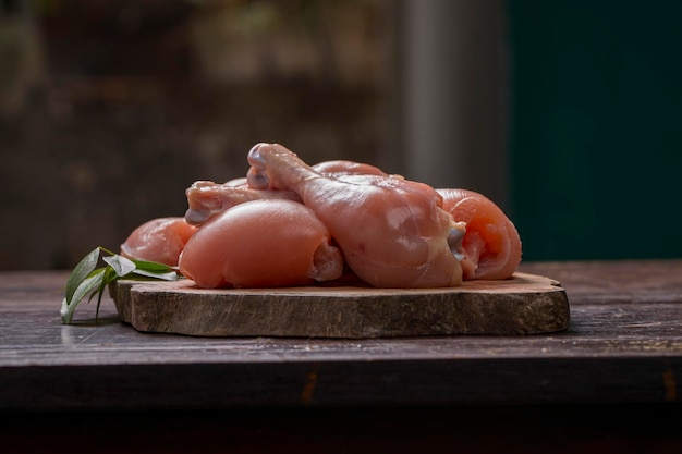 Raw chicken cuts or parts  like breast fillet chicken stripes chicken legs without skin