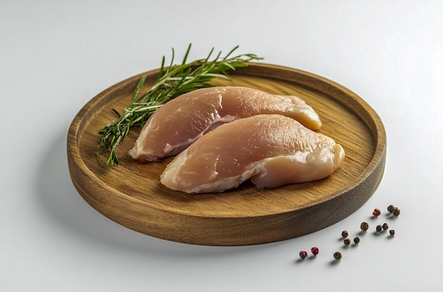 Raw Chicken Fillets on a Wooden Plate with Fresh Parsley HighQuality Food Ingredients Image