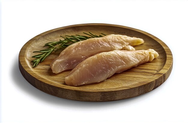 Photo raw chicken fillets on a wooden plate with fresh parsley highquality food ingredients image