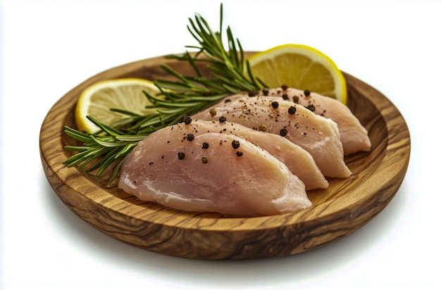 Photo raw chicken fillets on a wooden plate with fresh parsley highquality food ingredients image