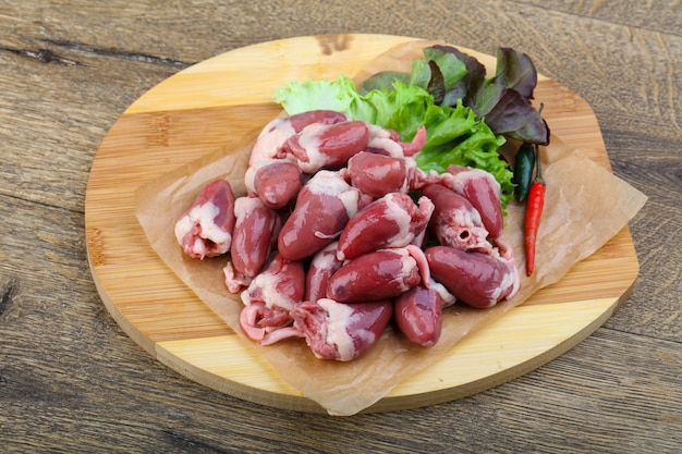 Raw chicken hearts