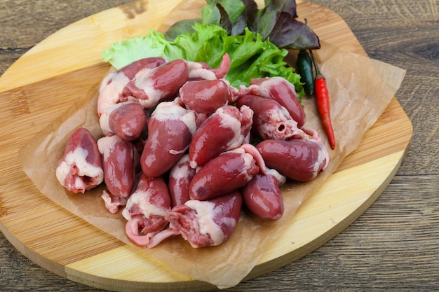 Raw chicken hearts