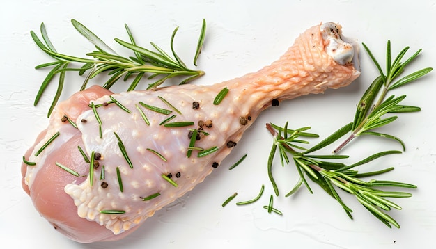 Photo raw chicken leg or drumstick isolated on white background with full depth of field top view flat lay