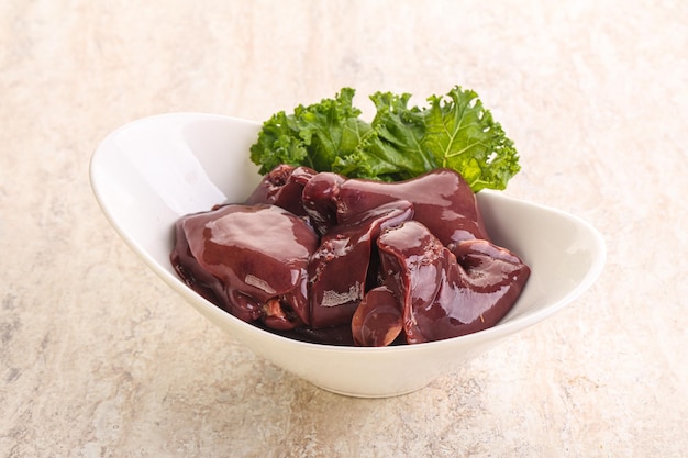 Raw chicken liver in the bowl