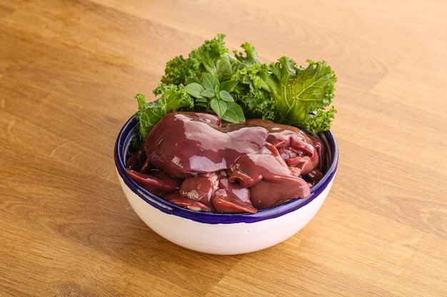 Raw chicken liver in the bowl