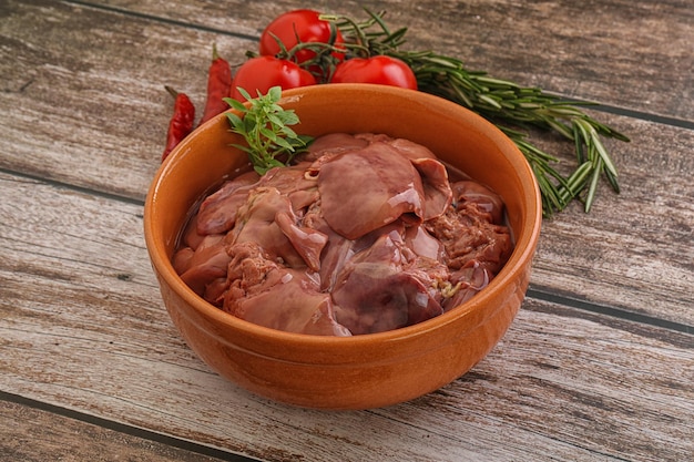 Raw chicken liver in the bowl