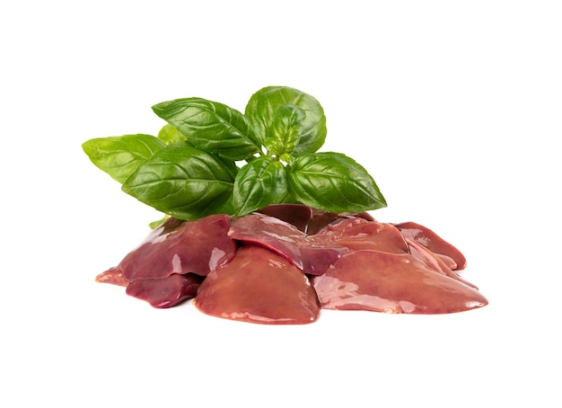 Raw Chicken Liver Isolated Fresh Hen Offal on White Background