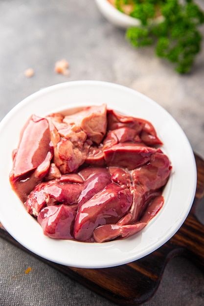 raw chicken liver offal meal food snack on the table copy space food background rustic