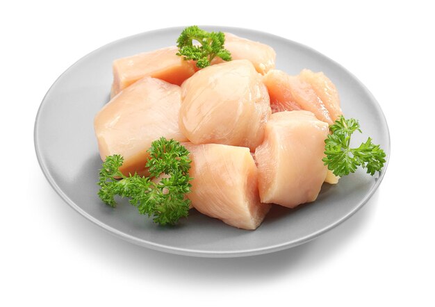 Raw chicken meat on white background