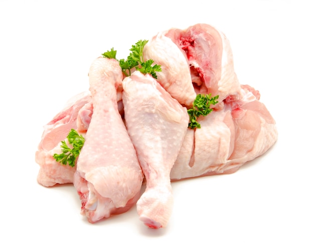 Raw chicken meat on white background