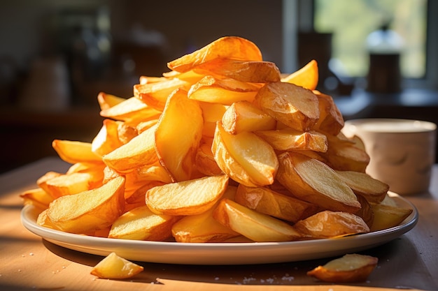 Raw chips on a lot in a white backdrop portions of crude chips crushed chips generative IA