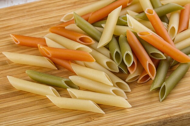 Raw color penne pasta