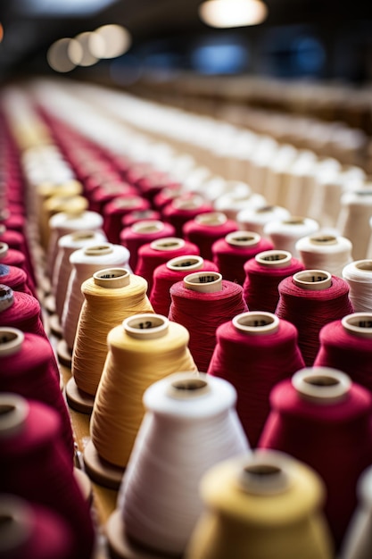 Raw cotton transformed into vibrant threads in an active textile factory