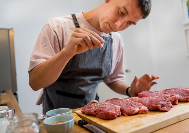 Raw fillet beef meat for steaks on the home electric grill