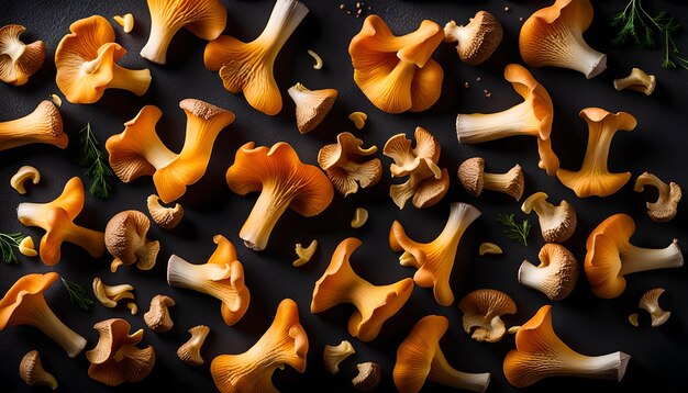 Photo raw fresh chanterelle mushrooms on dark background