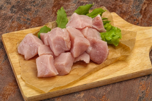 Raw fresh pork meat cube ready for cooking