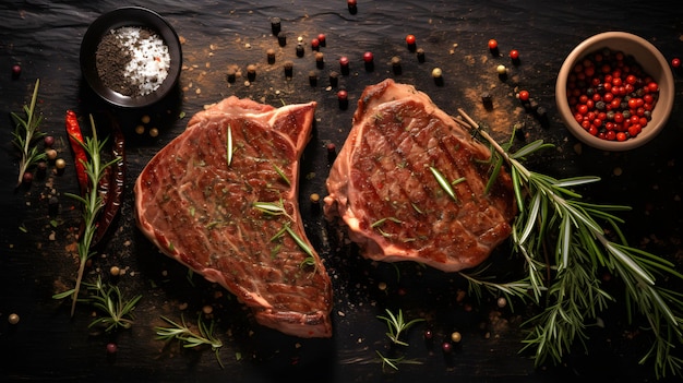 Raw fresh steak on a Black Background