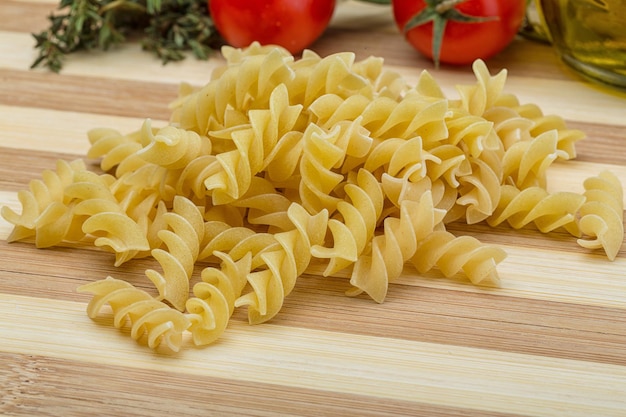 Raw fusilli pasta