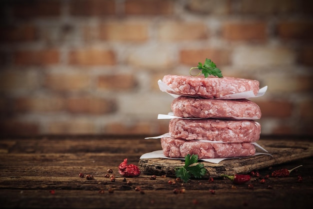 Raw ground beef meat burger steak close up