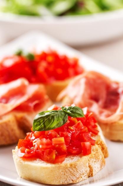 Raw Ham and Fresh Tomato with Basil Bruschetta